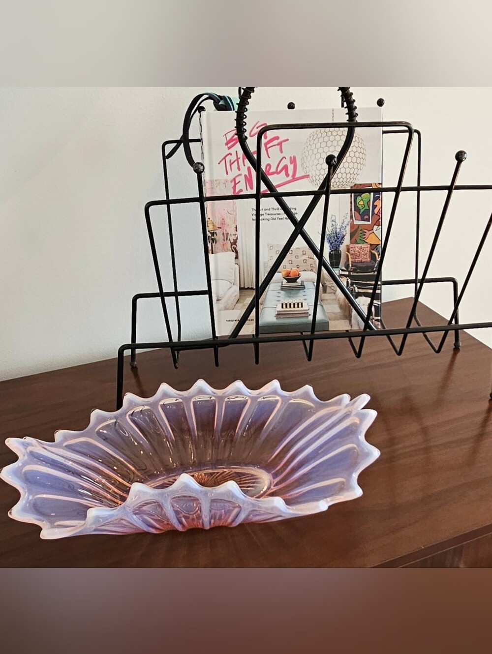 Vintage Fostoria Pink Opalescent Ruffled Glass Centerpiece Bowl